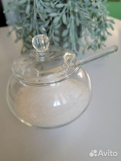 Сахарница с ложечкой стекло