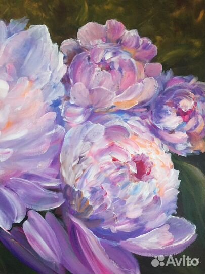 Картина акрилом «Пионы», 100х50 см
