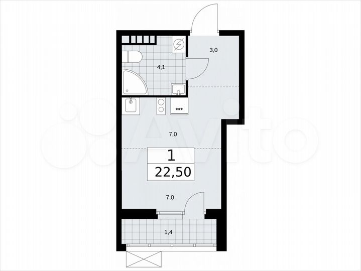Квартира-студия, 22,5 м², 5/8 эт.
