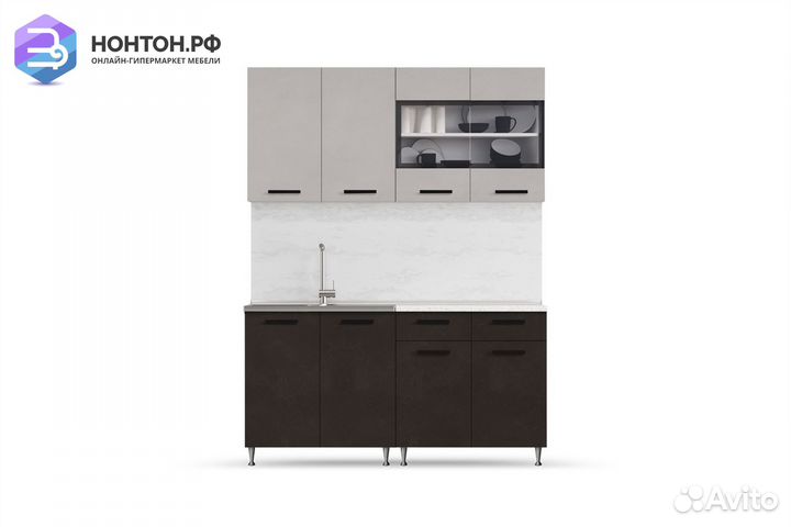 Кухня Рио 1.6 м бетон светлый / бетон темный