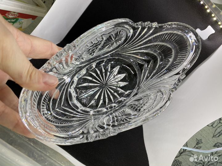 Хрустальная ваза ладья,салатник СССР