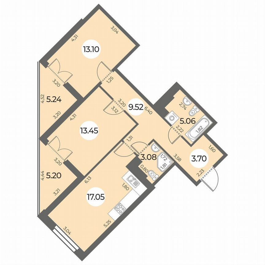 2-к. квартира, 70 м², 14/24 эт.