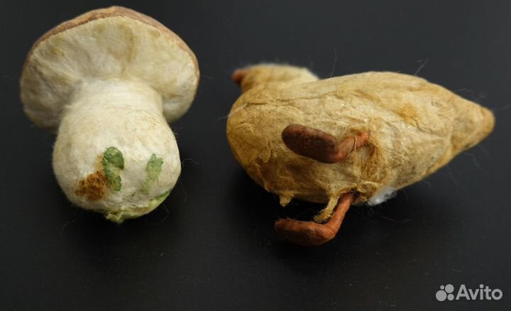 Довоенные ватные елочные игрушки Гусь и гриб