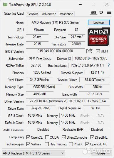 Видеокарта R9 370x 4GB