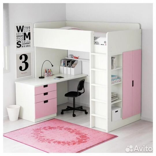 Кровать чердак со столом и шкафом (икеа)