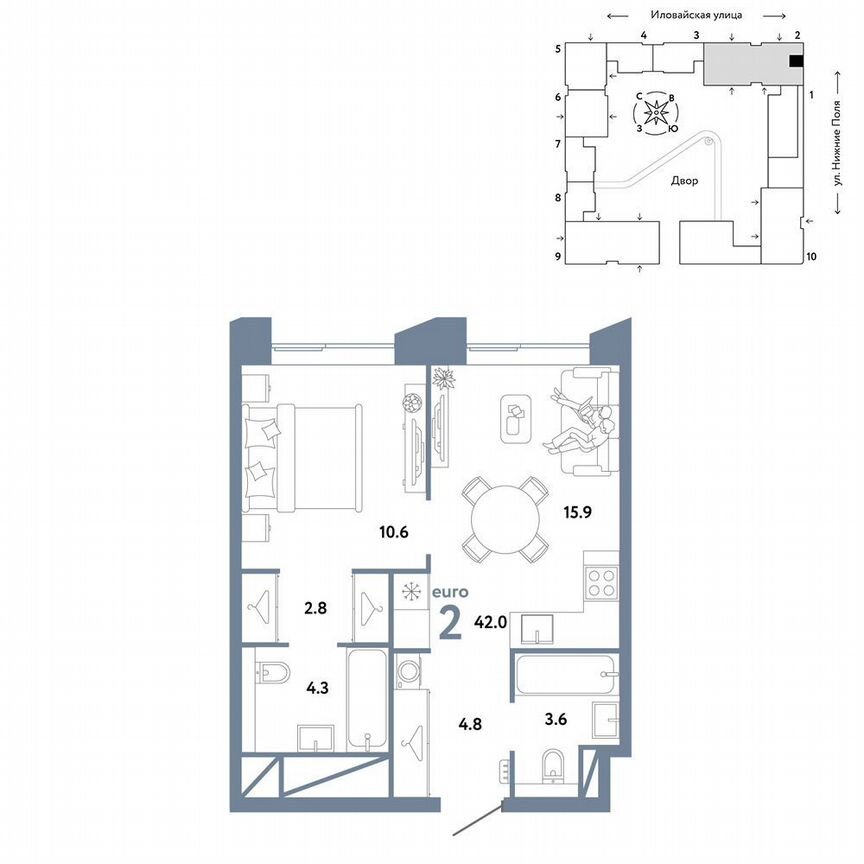 1-к. квартира, 42 м², 26/38 эт.