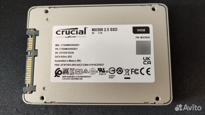 SSD накопитель Crucial MX500 500Гб