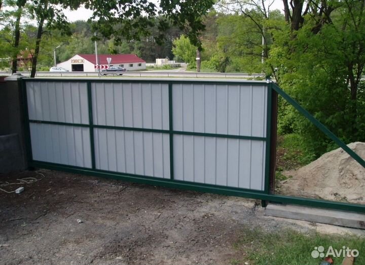 Откатные ворота из профнастила под ключ