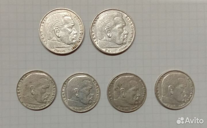 Серебро немецкие 2 и 5 марок 1937, 1938 года