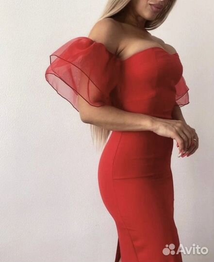 Красное платье миди 42 44