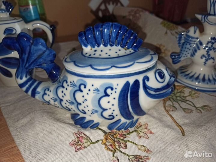 Сахарница, подсвечник гжель