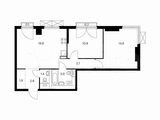 2-к. квартира, 59,4 м², 8/23 эт.