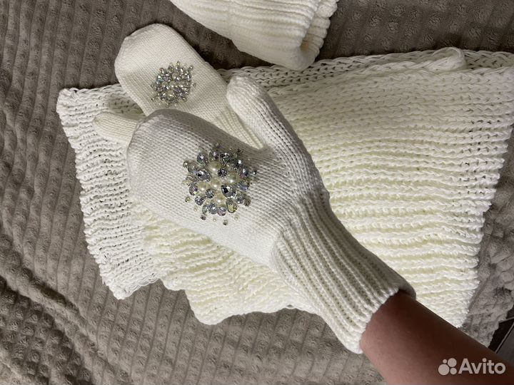 Комплект шапка шарф и варежки женские