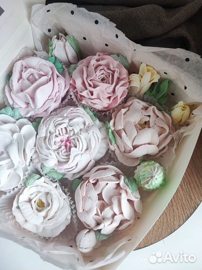 Букет из зефира, зефирные цветы в коробочке