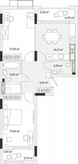 2-к. квартира, 72 м², 3/7 эт.