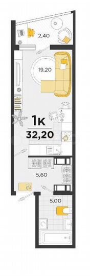 Квартира-студия, 32,7 м², 7/24 эт.