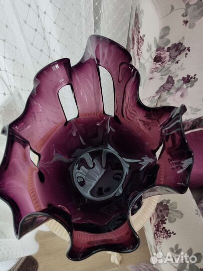 Ваза для фруктов цветное стекло. Винтаж