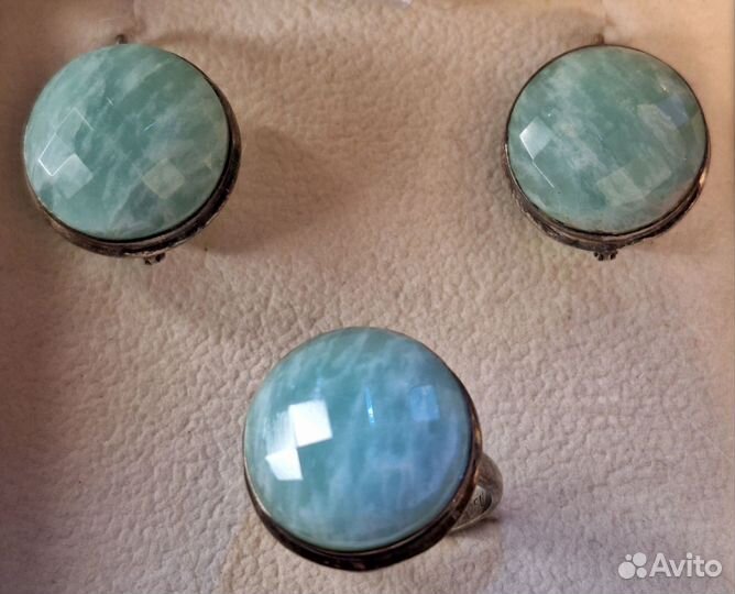 Серьги и кольцо с амазонитом