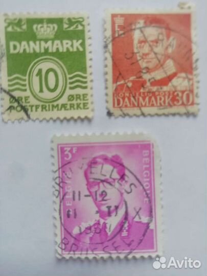 Старинные марки danmark 3шт