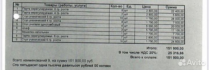 Школьная мебель (парты, стулья, шкаф, вешалка)