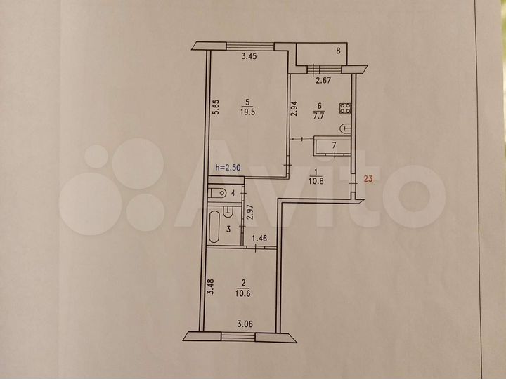 2-к. квартира, 54 м², 3/5 эт.