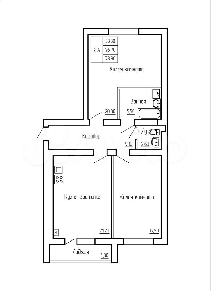 2-к. квартира, 82 м², 5/5 эт.