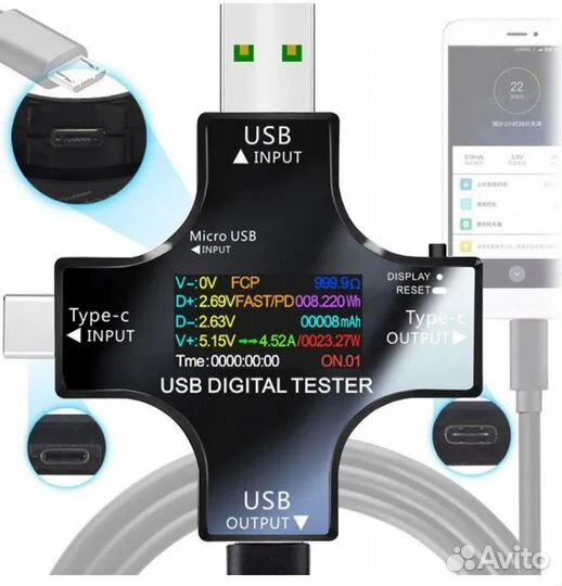 Тестер USB многофункциональный 12 в 1 (USB/Type-C