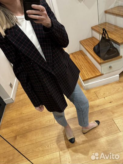 Пиджак женский zara темный в клетку, размер XS