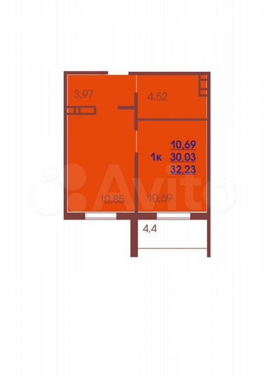 1-к. квартира, 30 м², 6/9 эт.