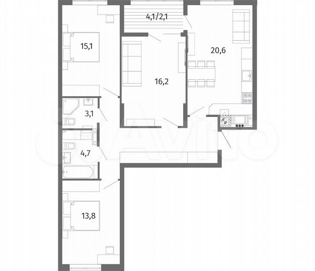 3-к. квартира, 94,9 м², 8/13 эт.