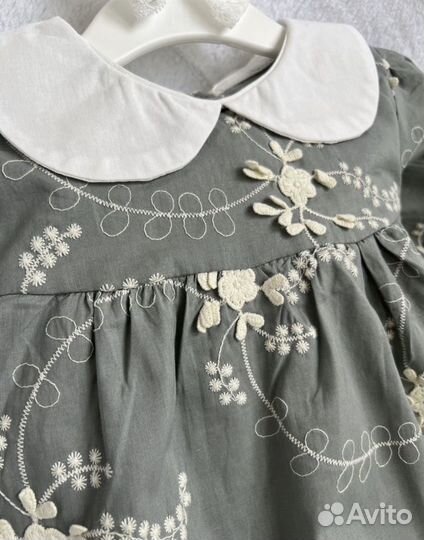Нарядное хлопковое платье с вышивкой 86 92