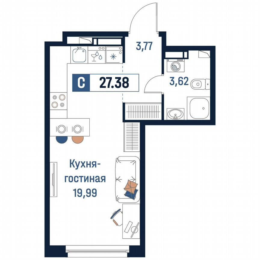 Квартира-студия, 27,4 м², 15/18 эт.