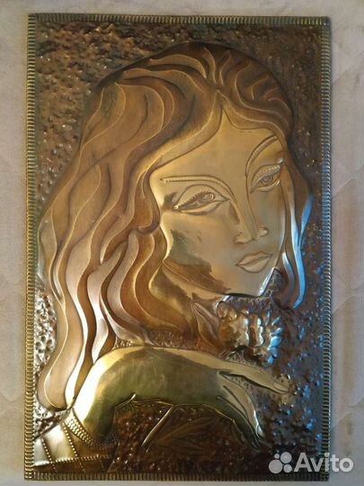 Панно картина чеканка девушка СССР