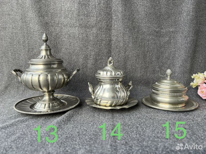 Сахарница винтажная оловянная