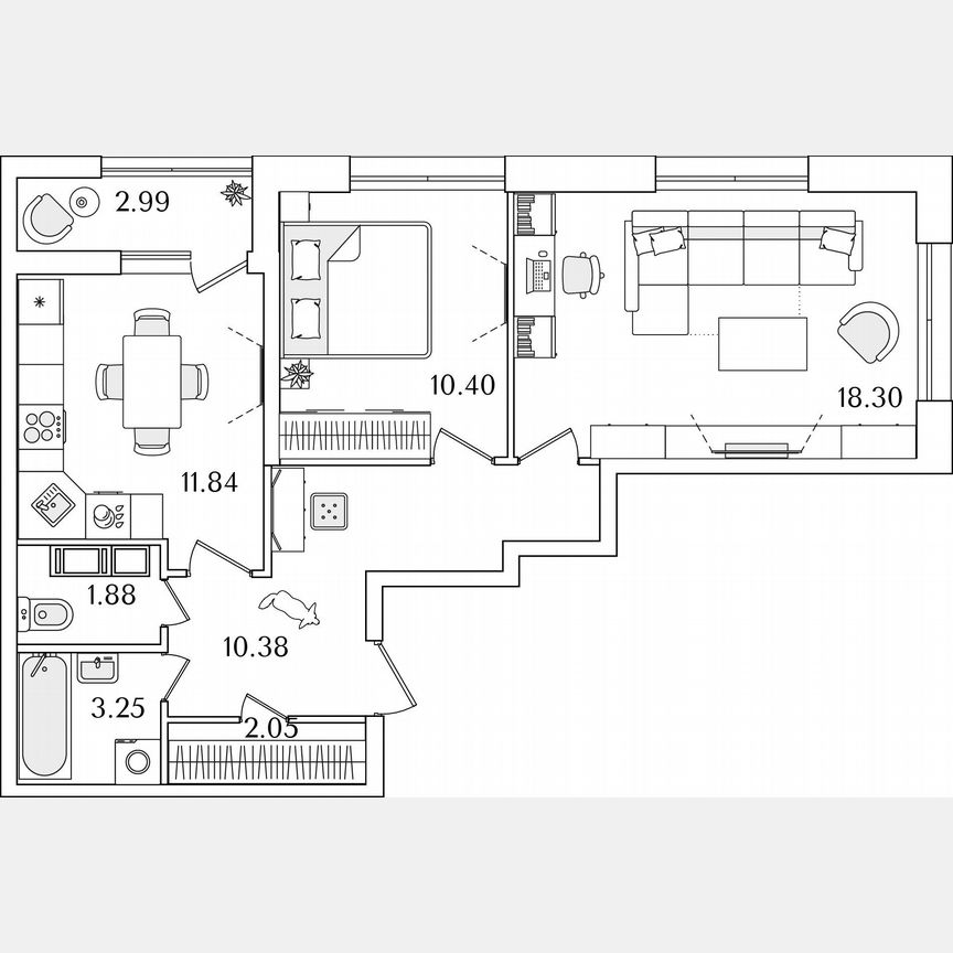 2-к. квартира, 59,6 м², 15/22 эт.