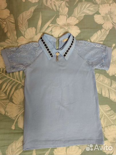 Блузка голубая школьная 152р