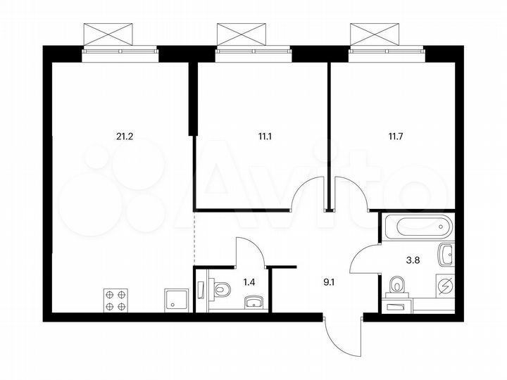 2-к. квартира, 58,3 м², 9/25 эт.