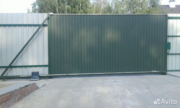 Откатные ворота из профнастила под ключ