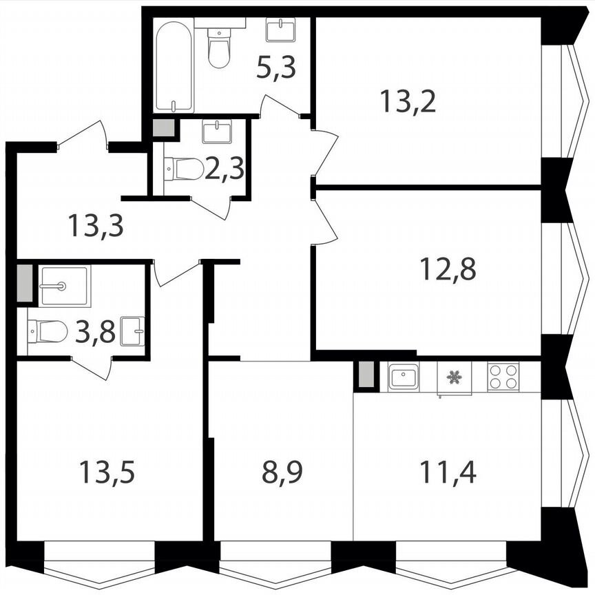 3-к. квартира, 84,5 м², 7/17 эт.