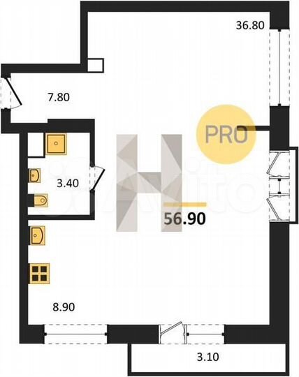 Квартира-студия, 56,9 м², 14/25 эт.