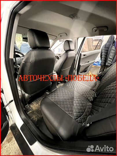 Чехлы Hyundai Creta 1 из экокожи чёрные Ромб