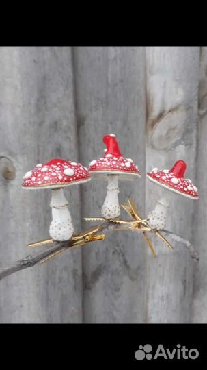 Елочная игрушка мухомор на прищепке