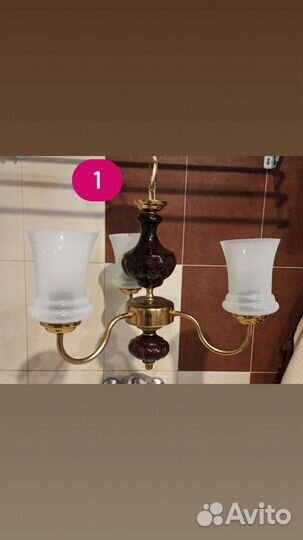 Винтажная люстра СССР светильник керамика 3 рожка