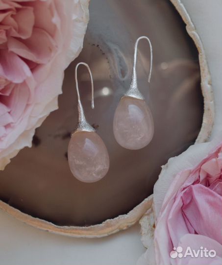 Серьги с розовым кварцем