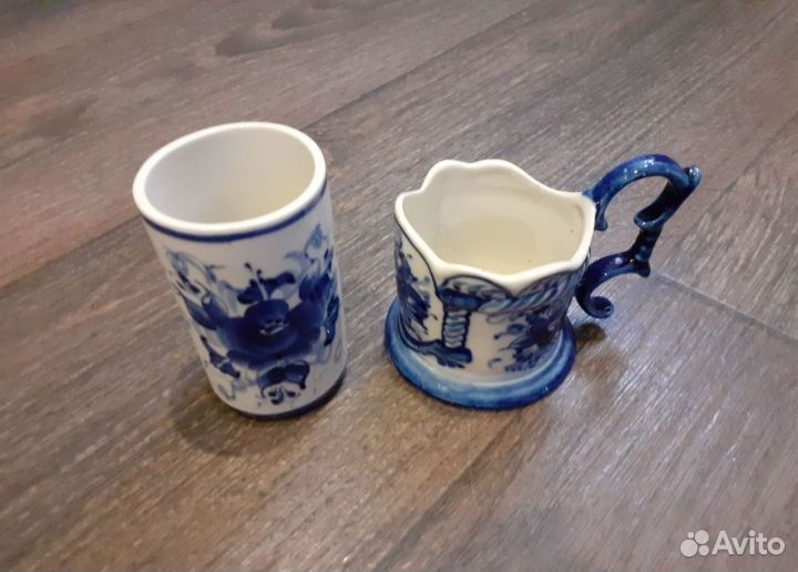 Подстаканник со стаканом гжель