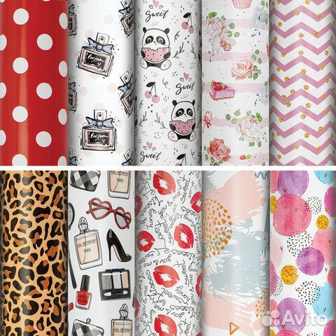 Бумага упаковочная 70х100 см, 60 дизайнов