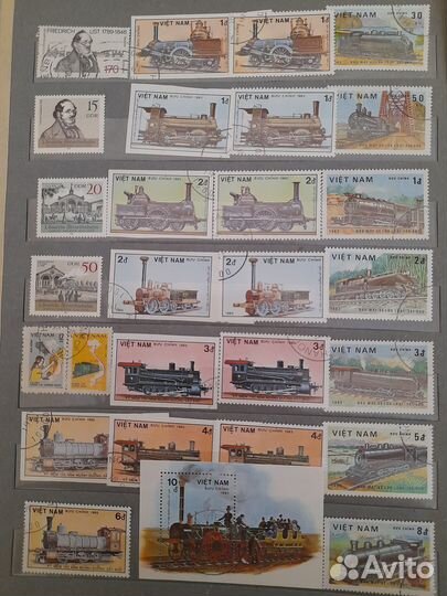 Почтовые марки,тема поезда