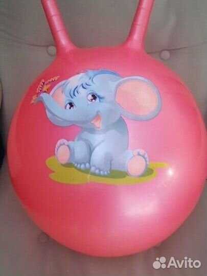 Мяч фитбол с ручками розовый