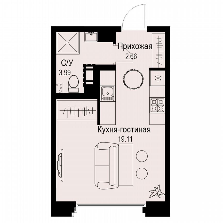 Квартира-студия, 25,8 м², 4/6 эт.