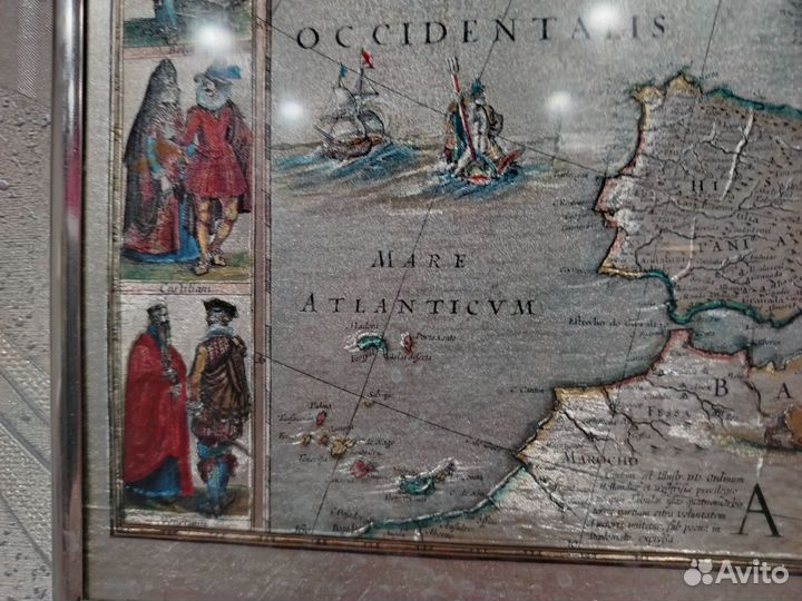 Картина шелкография старинная карта Европы